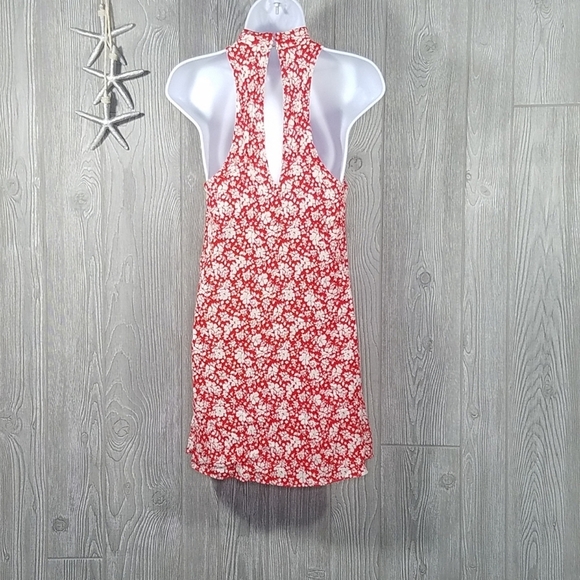 Lulu's Dress Small Red Floral Print High Neck Swing 26-249LD Back Keyhole - Picture 9 of 15